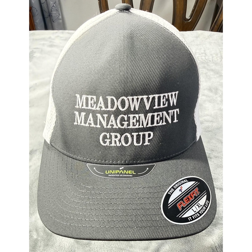 Meadowview Management Group Hat Cap Fitted Mens L/XL Gray Flexfit Mesh Trucker